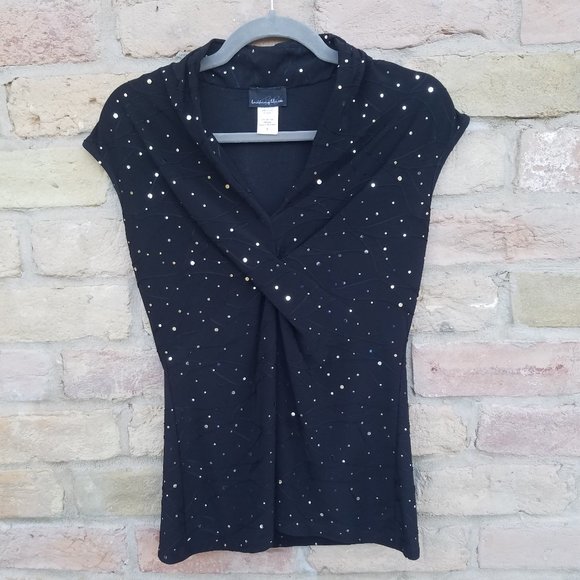 Brittany Black Tops - Brittany Black - Black Sleeveless Shirt with Silver Sequins